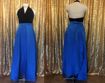 Blue Satin Maxi Skirt // 1960s Bespoke Formal Party Skirt // Royal Blue Small Silk Skirt // Holiday Fashion