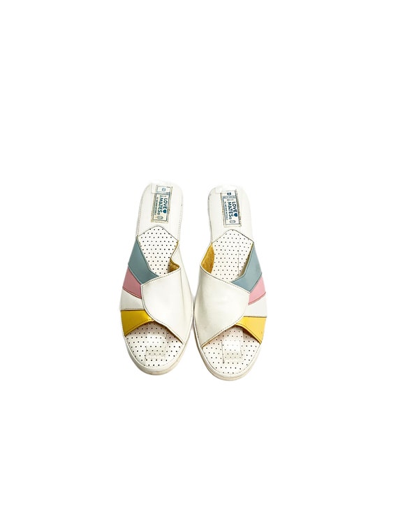 Vintage 1970s Colorblock Wedge Sandals // White Vegan