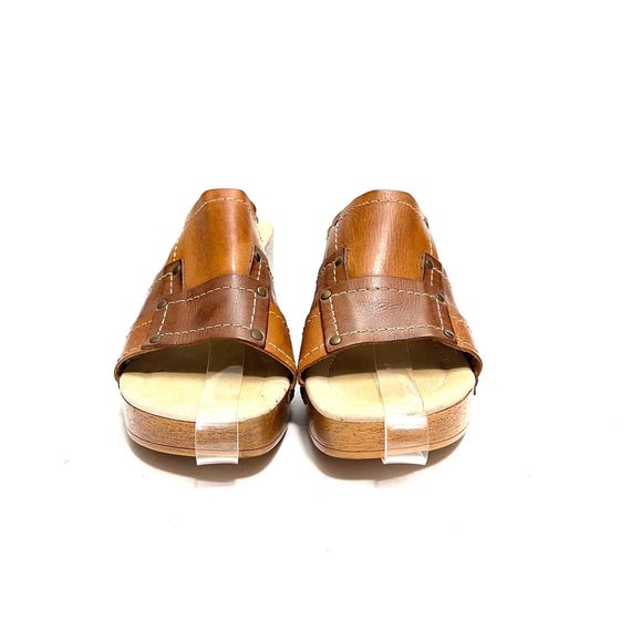 Vintage 1990s Patchwork Platform Sandals // Brown… - image 2