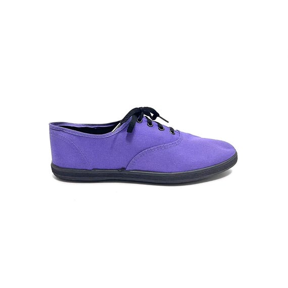 Vintage 1990s Deadstock Sneakers // Purple Canvas Lace Up Casual Trainers Size 10
