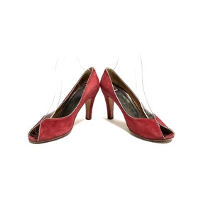 Vintage pumps med öppen tå från 1960-talet // Röd mocka med silverdetaljer från Julianelli, storlek 7 bild 5