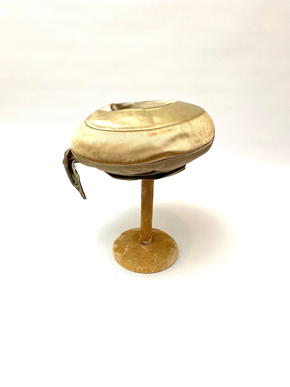 Vintage 1960s Silk Satin Mushroom Hat // Brown Mo… - image 2