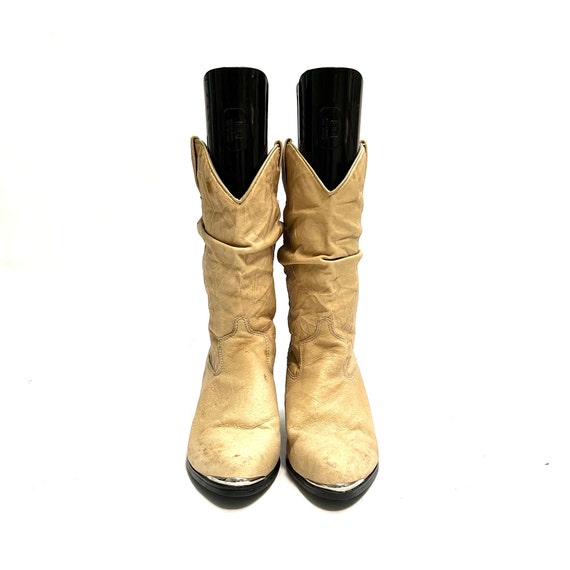 Vintage 1980s Womens Slouch Boots // Tan Leather … - image 3