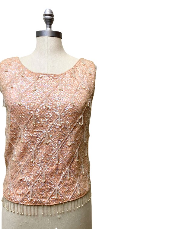 Vintage 1950s Pink Sequin Sweater // Sleeveless B… - image 3