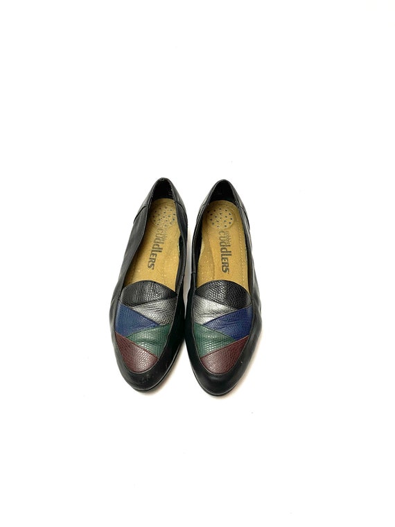 Vintage 1980s Color Block Loafers // Black Leather