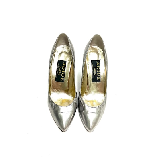Vintage 1980s Stiletto Heels // Metallic Silver L… - image 3