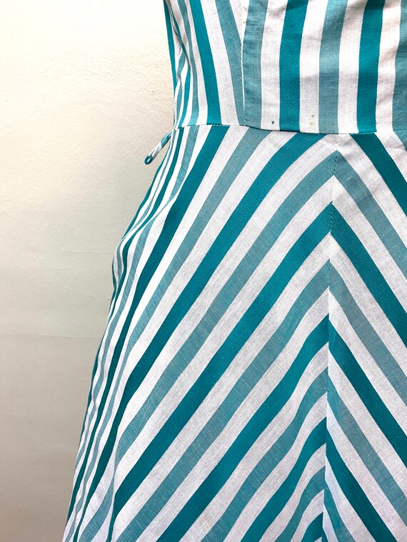 Vintage 1950s Cotton Stripe Dress // Teal and Tur… - image 5