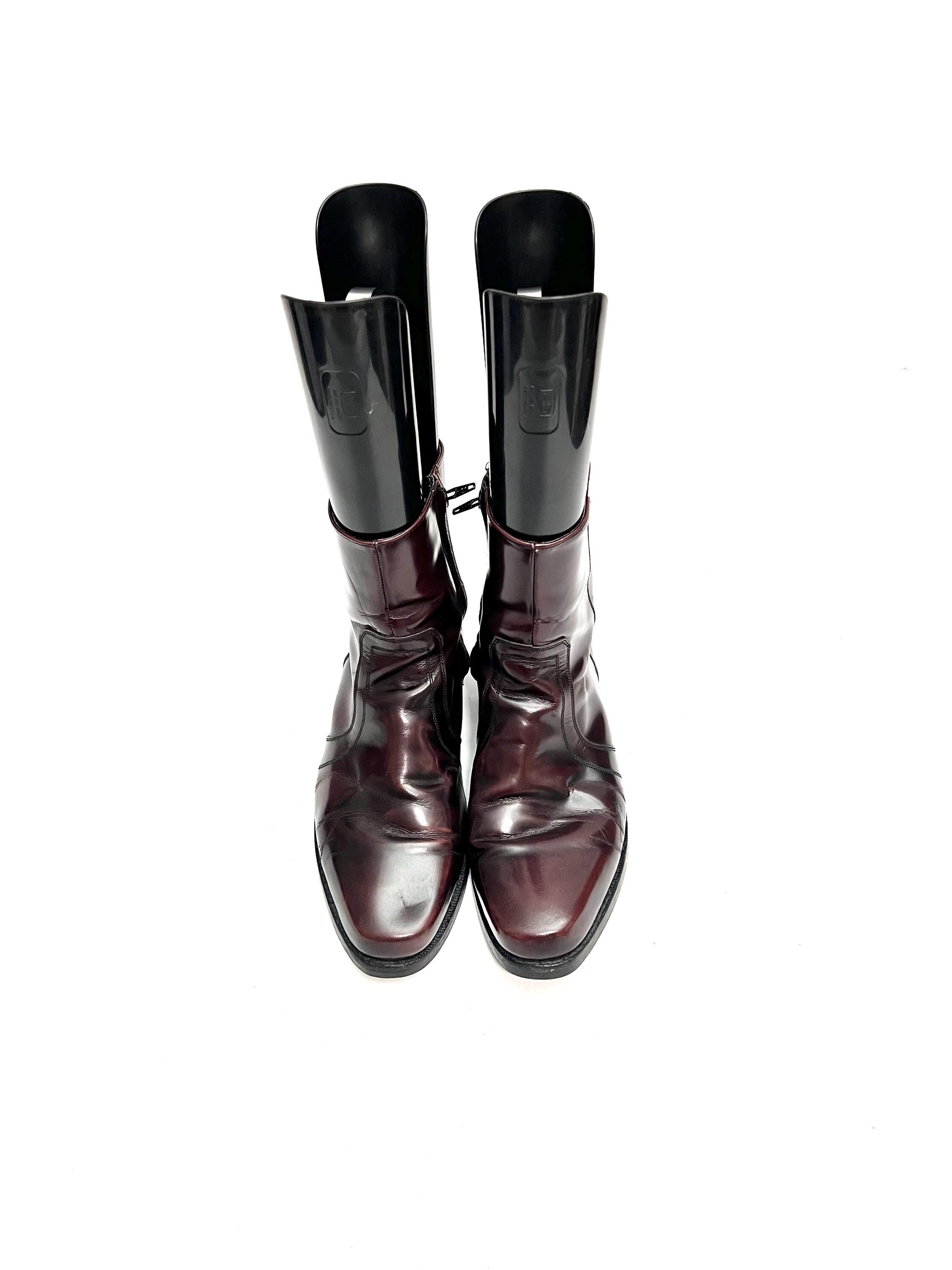 Vintage 1970s Mens Ankle Boots // Oxblood Leather Shiny Zip 