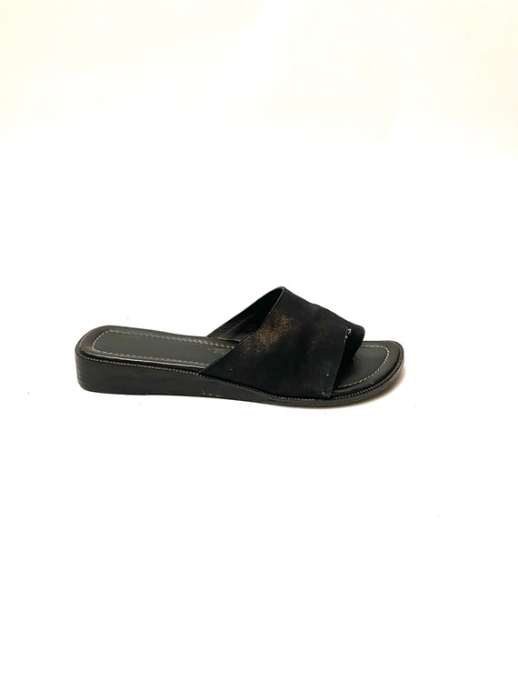 Vintage 1990s Black Metallic Sandals // Suede Sli… - image 2