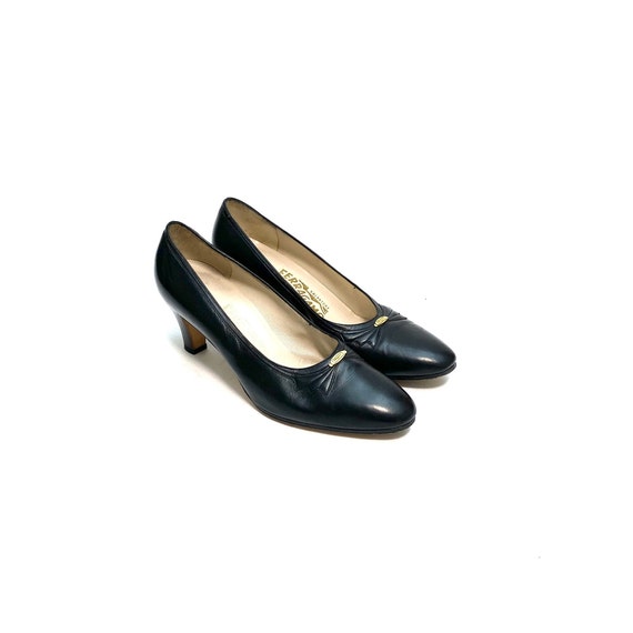Vintage 1980s Ferragamo Heels // Black Leather Lo… - image 6