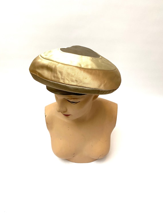 Vintage 1960s Silk Satin Mushroom Hat // Brown Mo… - image 4