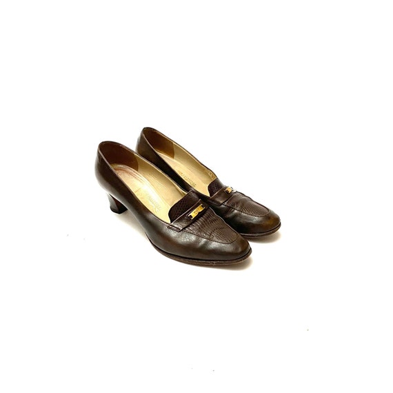 Vintage 1980s Ferragamo Heels // Brown Italian Le… - image 6