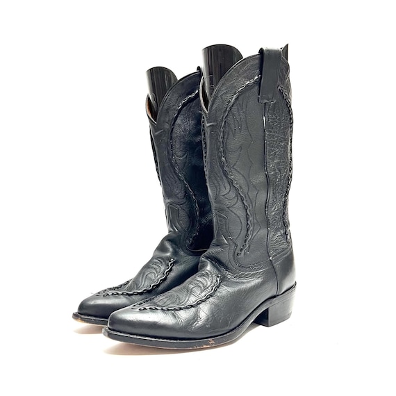 Vintage 1980s Mens Cowboy Boots // Black Leather Pointed Toe  display picture 3