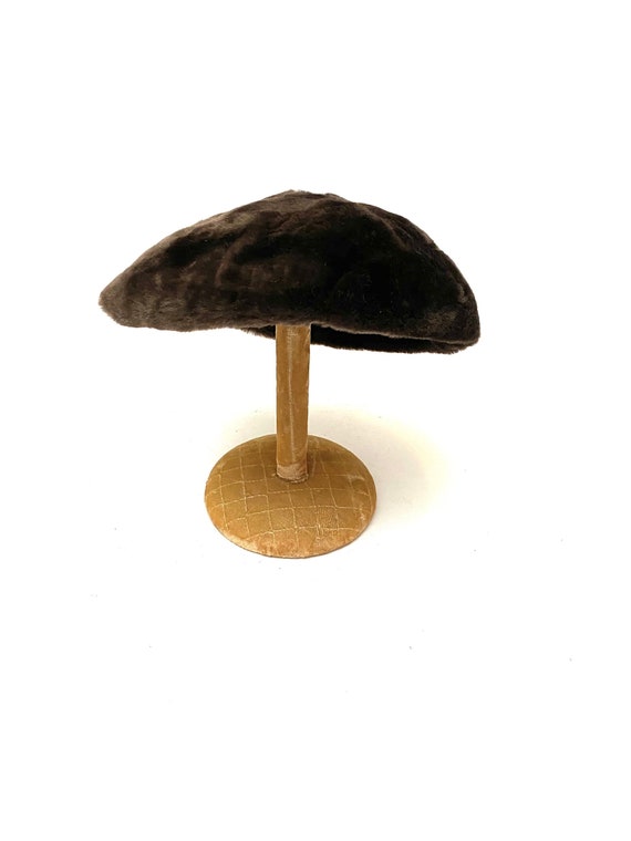 Vintage 1950s Fur Mushroom Hat // Brown Sheared Be