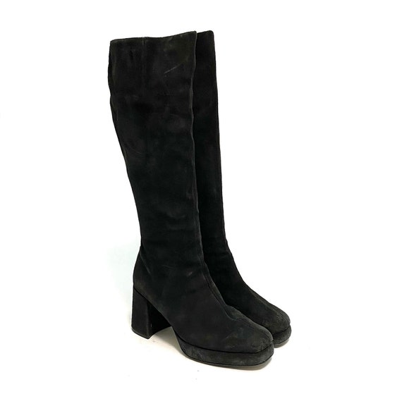 Vintage 1970s Platform Disco Boots // Black Suede… - image 6