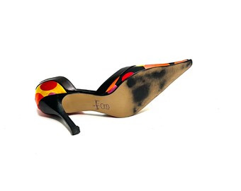 Vintage Y2K Extreme Pointed Toe Pumps // Multicolor Satin