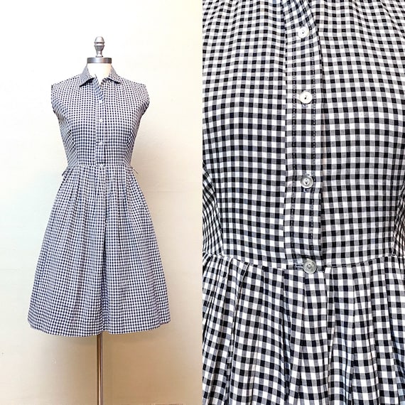 Vintage 1950s Gingham Day Dress // Black and White