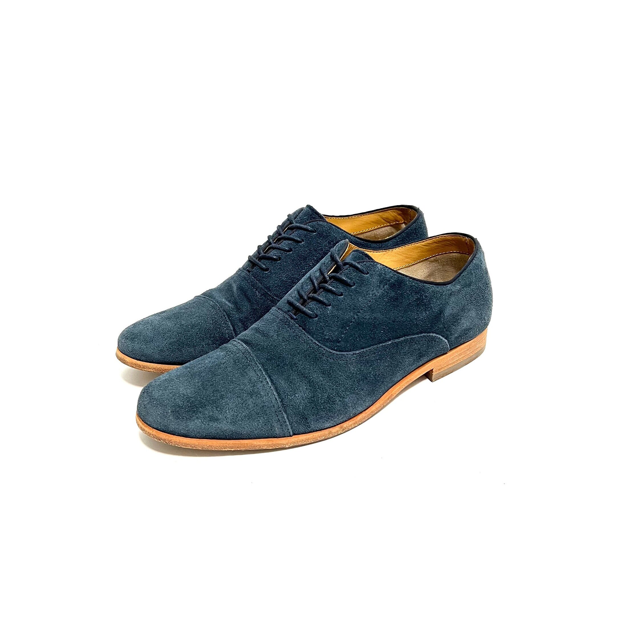 Vintage 1990s Mens Oxfords // Blue Suede Lace up Dress Shoes  display picture 2