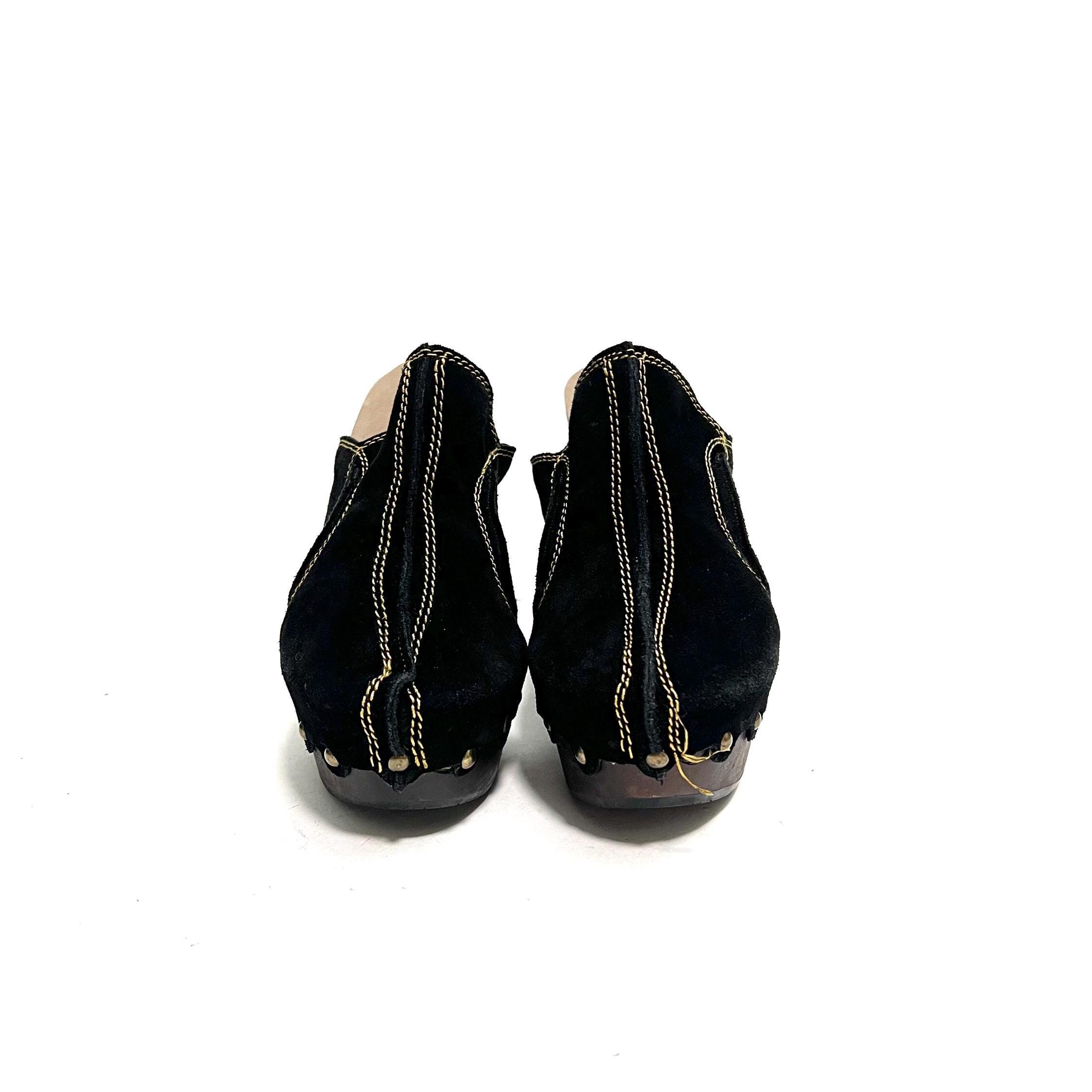 Vintage 1990s Platform Clogs // Black Suede Slip on Memory Foam