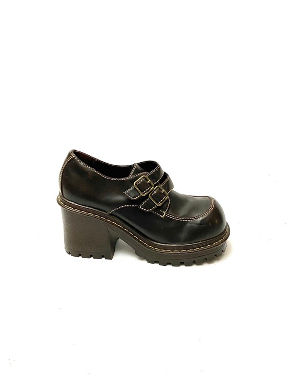 Vintage 1990s Chunky Heeled Loafers // Brown Vegan