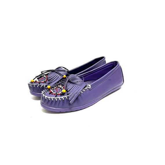 Size 41 Cloth Moccasins Purple and Pastel Diamonds