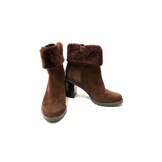 Vintage 1990s Faux Fur Halston Booties // Brown S… - image 4