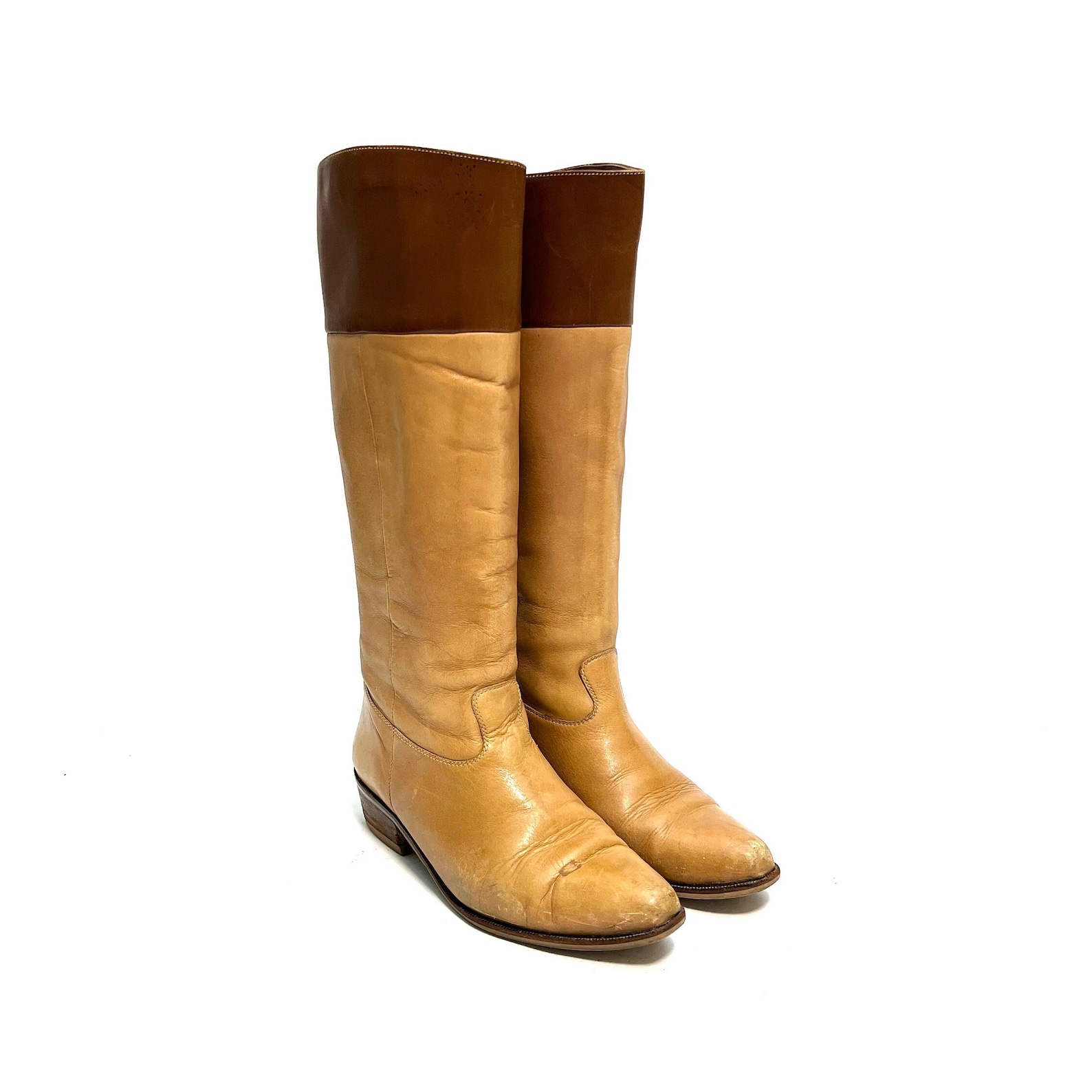 Vintage 1970s Womens Riding Boots // Tan Leather Knee High Western ...