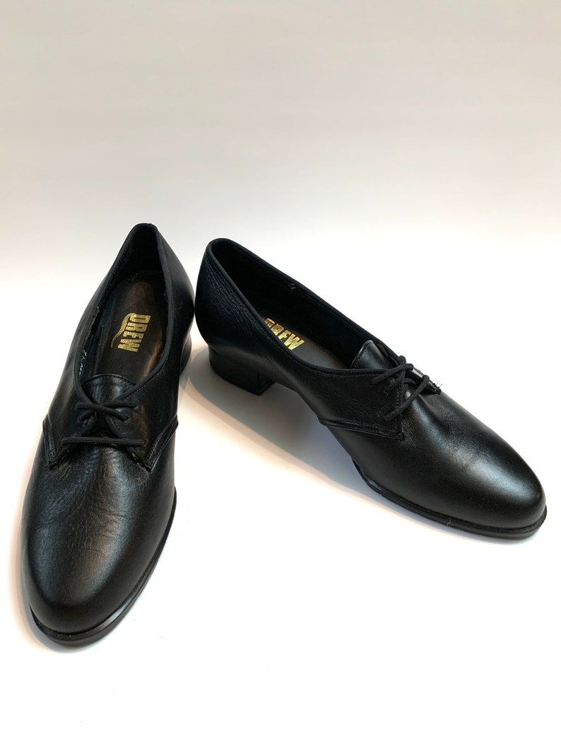 Vintage 1970s Deadstock Oxfords Black Leather Lace Up Shoes NWOT New Unworn Vintage