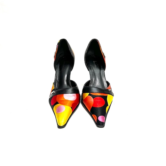 Vintage Y2K Extreme Pointed Toe Pumps // Multicolor Satin Fabric D