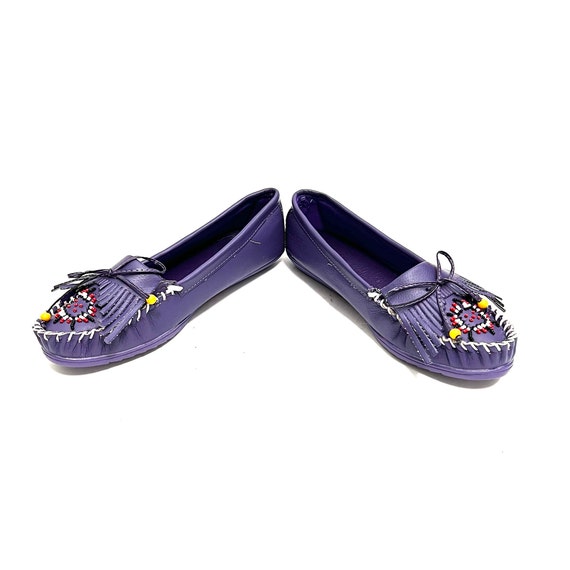 Size 39 Cloth Moccasins Purple and Yellow Stripes main image 1