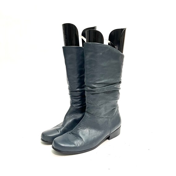 Vintage 1990s Womens Slouch Boots // Navy Blue Le… - image 7