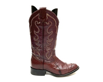 Vintage 1970s Unisex Cowboy Boots // Oxblood Leather Western Style Mid Calf Boots by Montana Size 7