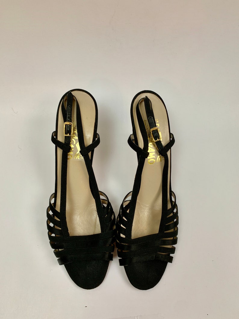 Vintage 1990s Black Strappy Ferragamo Slingbacks // Open Toe - Etsy