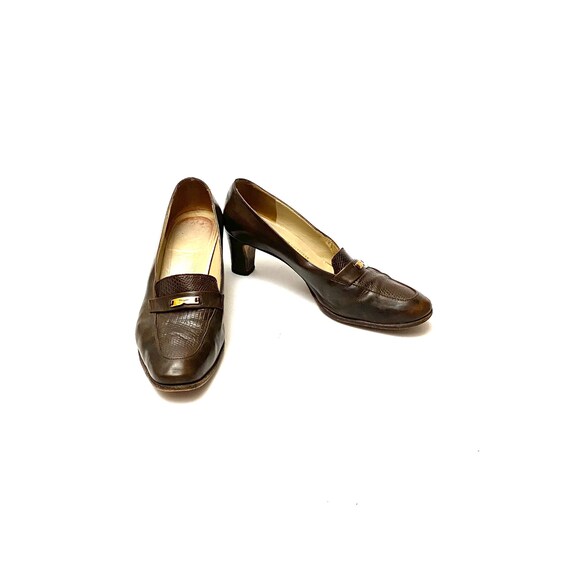 Vintage 1980s Ferragamo Heels // Brown Italian Le… - image 4