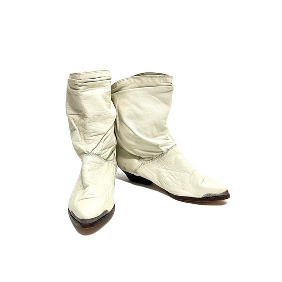 Vintage 1980s Womens Slouch Booties // White Leat… - image 5