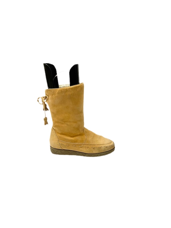 Vintage 1990s Winter Boots // Tan Suede Vegan Shea