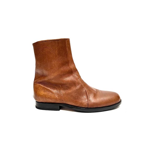 Vintage 1990s Mens Ankle Boots // Brown Pebble Leather Zip  display picture 1