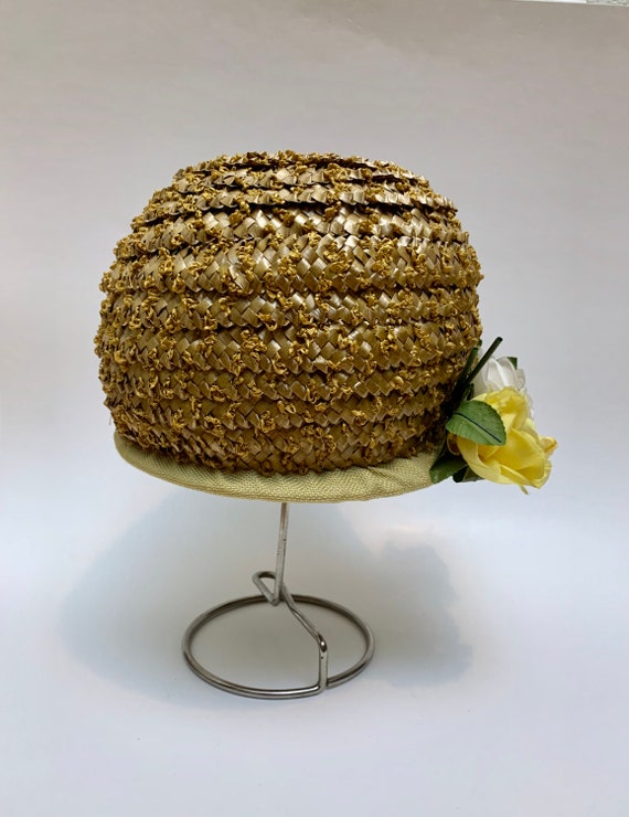 Vintage 1960s Floral Beehive Hat // Woven Rattan … - image 6