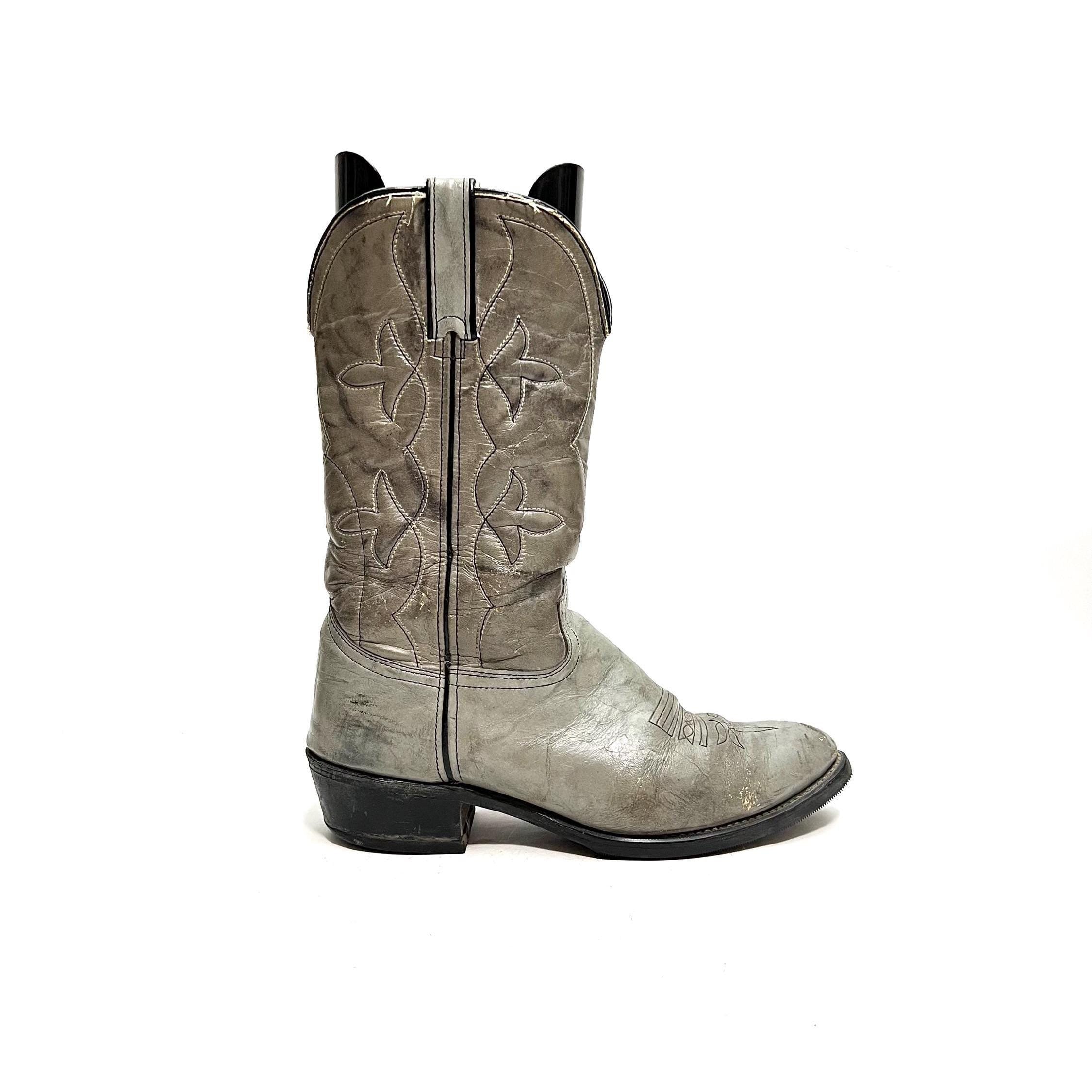 Vintage Durango Gray Leather Boots Western Cowboy Rodeo Shoes Mens Size 8.5 D MEN main image 2