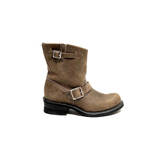 Vintage Y2K Woman's Dual Buckle Engineer Boots // Tan Nubuck