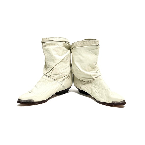 Vintage 1980s Womens Slouch Booties // White Leat… - image 6