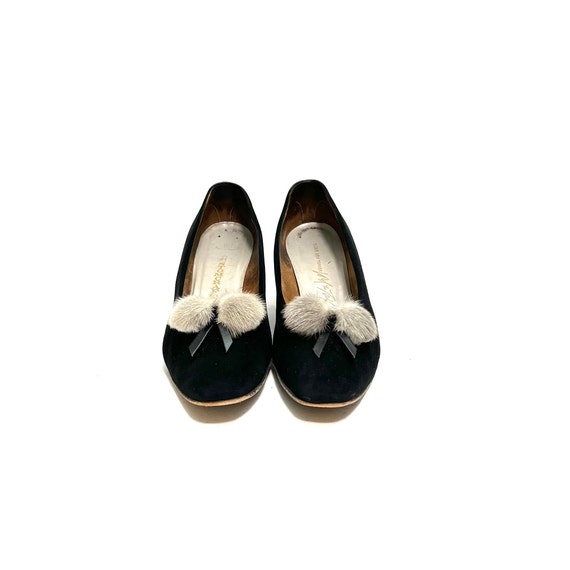 Vintage 1950s Classic Black Suede Heels // Gray M… - image 2