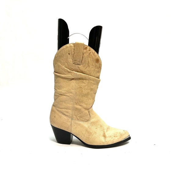 Vintage 1980s Womens Slouch Boots // Tan Leather … - image 1