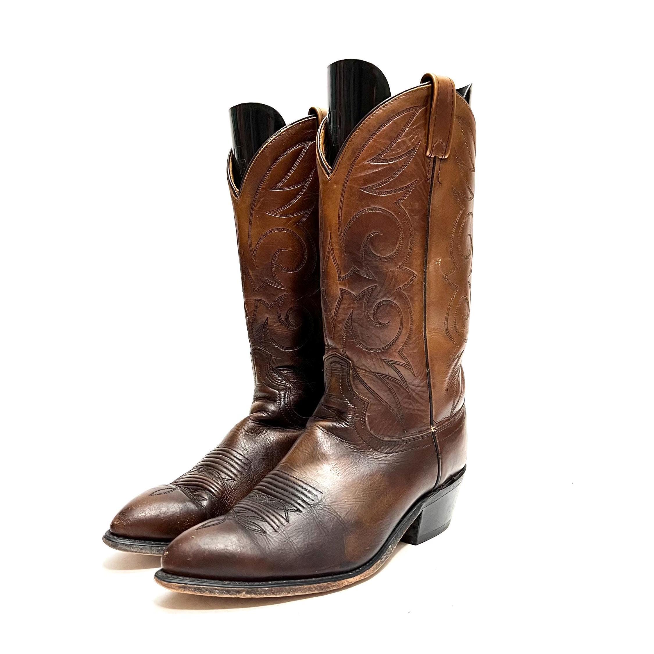 Vintage 1970s Mens Cowboy Boots // Brown Marbled Leather 