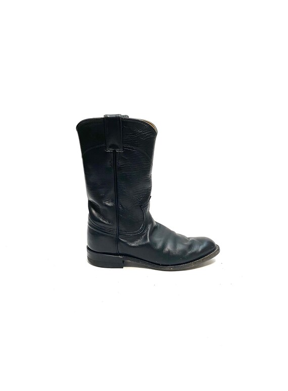 Vintage 1980s Black Leather Justin Boots // Mens Western Style Mid