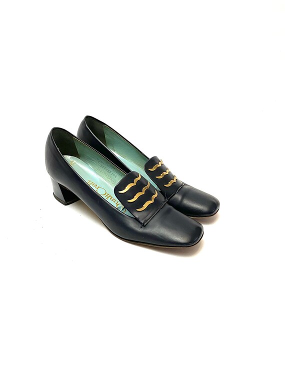 Vintage 1960s Mod Heels // Square Toe Navy Blue Le
