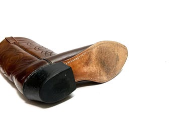 Vintage 1970s Mens Cowboy Boots // Brown Marbled Leather  display picture 3