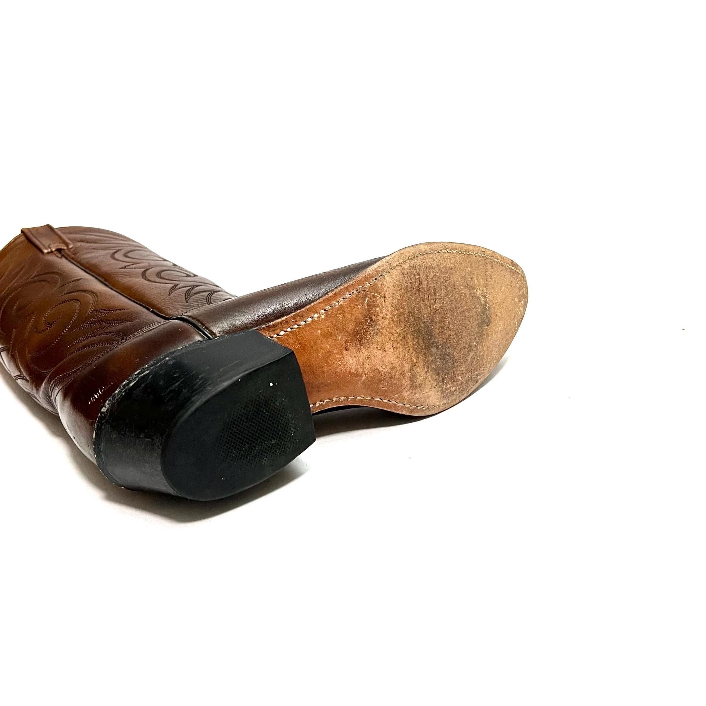 Vintage 1970s Mens Cowboy Boots // Brown Marbled Leather  display picture 2