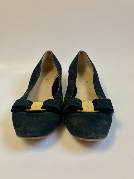 Vintage 1990s Bow Pump Heels // Black Suede Ferragamo Shoes Made in Italy  Size 8.5 -  Canada