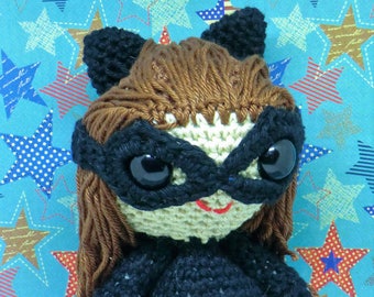 Catwoman amigurumi style PDF crochet pattern inspired by DC comics